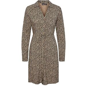 PIECES Bestseller A/S Damer Pcnova Ls Tie Dress Noos Bc klänning, Silver mink/ape: leo, XS PIECES Bestseller A/S Damer Pcnova Ls Tie Dress Noos Bc klänning, Silver mink/ape: leo, XS