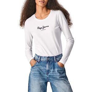 Pepe Jeans London New Virginia LS N Dam Slim Fit Långärmad T-Shirt, Bomullsstretch Rundhals Top med Logotyp, Vit Pepe Jeans London New Virginia LS N Dam Slim Fit Långärmad T-Shirt, Bomullsstretch Rundhals Top med Logotyp, Vit
