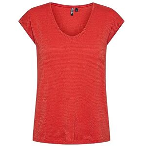 PIECES Bestseller A/S dam Pcbillo Tee Lurex Stripes Noos T-shirt, Vallmo röd/detalj: lurex guld, S PIECES Bestseller A/S dam Pcbillo Tee Lurex Stripes Noos T-shirt, Vallmo röd/detalj: lurex guld, S