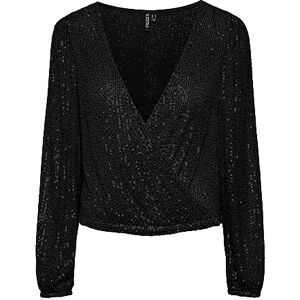 PIECES Damer Pcdelphia Ls New Wrap Top långärmad skjorta, svart, L PIECES Damer Pcdelphia Ls New Wrap Top långärmad skjorta, svart, L
