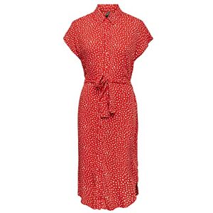 PIECES PCNYA SS Shirt Dress BC, Vallmo röd/ap: hjärtan, M PIECES PCNYA SS Shirt Dress BC, Vallmo röd/ap: hjärtan, M