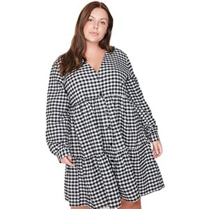 Trendyol Dam stora storlekar mini skater figurnära tröja plus size klänning, svart, 44 Trendyol Dam stora storlekar mini skater figurnära tröja plus size klänning, svart, 44