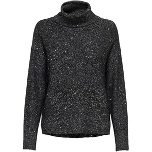 ONLY Onlarizona Ls Sequins rullkrage dra KNT, svart, S ONLY Onlarizona Ls Sequins rullkrage dra KNT, svart, S