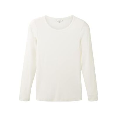 TOM TAILOR dam basic långärmad tröja med ribbstruktur, 10315-whisper white, XXL TOM TAILOR dam basic långärmad tröja med ribbstruktur, 10315-whisper white, XXL