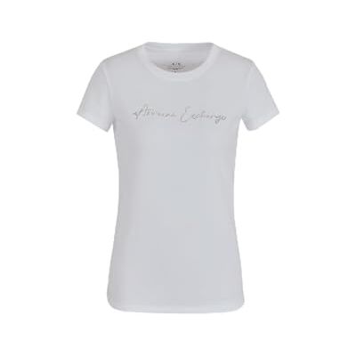 Giorgio Armani kvinnors strass-skript logotyp bomull besättningshals t-shirt optisk vit, XS, Optisk vit, XS Giorgio Armani kvinnors strass-skript logotyp bomull besättningshals t-shirt optisk vit, XS, Optisk vit, XS