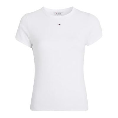 Tommy Jeans Dam Tjw Slim Essential Rib Ss S/S stickade toppar, Vitt, XL Tommy Jeans Dam Tjw Slim Essential Rib Ss S/S stickade toppar, Vitt, XL