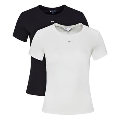 Tommy Jeans dam TJW 2-pack slim Essential RIB SS S/S t-shirt, multi, XL, Multi (Ecru/Dark Night Navy), XL Tommy Jeans dam TJW 2-pack slim Essential RIB SS S/S t-shirt, multi, XL, Multi (Ecru/Dark Night Navy), XL