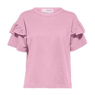 SELECTED FEMME Kvinnlig T-shirt ekologisk bomull volanger, Söt lila, XS SELECTED FEMME Kvinnlig T-shirt ekologisk bomull volanger, Söt lila, XS