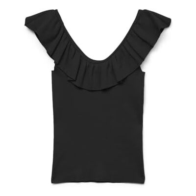 VERO MODA Vmsilje Sl Ruffle Top Ga Noos, svart, M VERO MODA Vmsilje Sl Ruffle Top Ga Noos, svart, M
