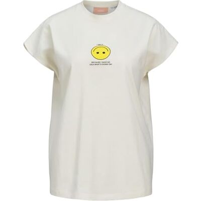 JJXX JACK&JONES JXASTRID SL Boxy Print Tee JRS, VaniljIce/tryck: gul smiley, M JJXX JACK&JONES JXASTRID SL Boxy Print Tee JRS, VaniljIce/tryck: gul smiley, M