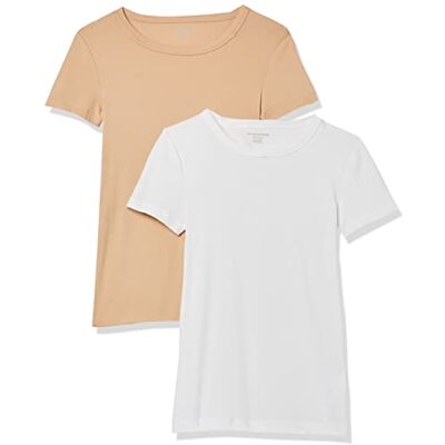 Amazon Essentials Women's Kortärmad T-shirt med rund hals smal passform, Pack of 2, Ljust kamelbrun/Vit, XL Amazon Essentials Women's Kortärmad T-shirt med rund hals smal passform, Pack of 2, Ljust kamelbrun/Vit, XL