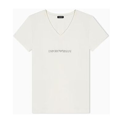 Giorgio Armani Ikonisk logotyp för kvinnor V-ringad T-shirt Beige XL Giorgio Armani Ikonisk logotyp för kvinnor V-ringad T-shirt Beige XL