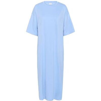 KAFFE Dam T-shirt klänning överdimensionerad passform halv ärmar rund hals maxi längd, Mjuk chambray, S KAFFE Dam T-shirt klänning överdimensionerad passform halv ärmar rund hals maxi längd, Mjuk chambray, S