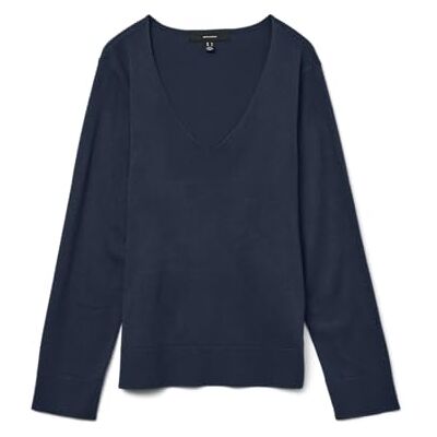 VERO MODA Stickad tröja för kvinnor, lös passform, V-ringad, långärmad, ribbade manschetter, marinblå blazer, S VERO MODA Stickad tröja för kvinnor, lös passform, V-ringad, långärmad, ribbade manschetter, marinblå blazer, S
