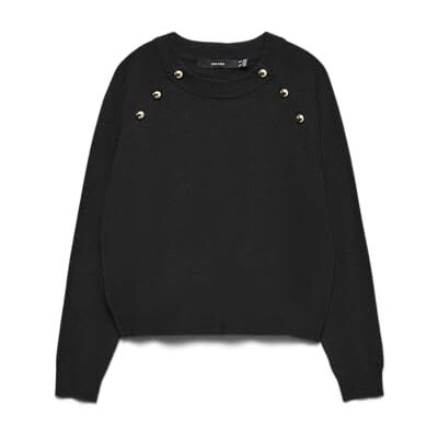 VERO MODA Vmhappy Ls O-hals knapp tröja Boo, svart, XL VERO MODA Vmhappy Ls O-hals knapp tröja Boo, svart, XL