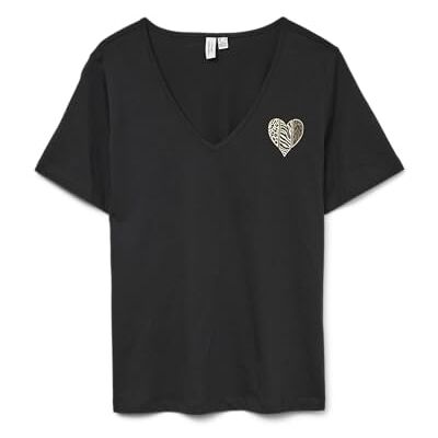 VERO MODA Vmflorita S/S V-hals T-shirt JRS Btq, svart, S VERO MODA Vmflorita S/S V-hals T-shirt JRS Btq, svart, S