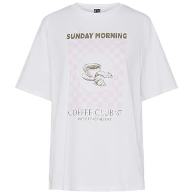 PIECES PCPALOMA SS tryckt T-shirt BC, Bright White/Print: kaffeklubb, M PIECES PCPALOMA SS tryckt T-shirt BC, Bright White/Print: kaffeklubb, M
