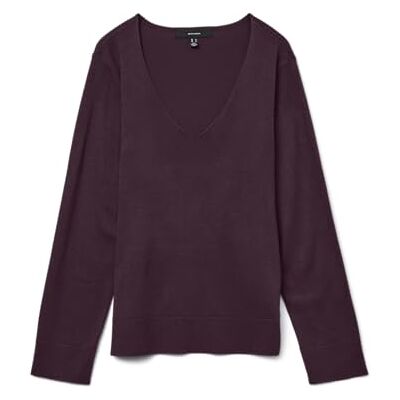 VERO MODA Stickad tröja för kvinnor, lös passform, V-ringad, långärmad, ribbade manschetter, Vinprovning, XS VERO MODA Stickad tröja för kvinnor, lös passform, V-ringad, långärmad, ribbade manschetter, Vinprovning, XS