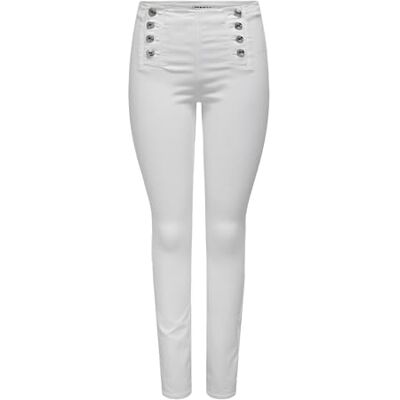 ONLY Onldaisy Hw Button DNM skinny-jeans för kvinnor, Vit, 27W x 30L ONLY Onldaisy Hw Button DNM skinny-jeans för kvinnor, Vit, 27W x 30L