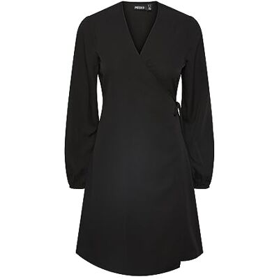 PIECES Bestseller A/S Dam Pcnessa Ls Wrap Dress Noos klänning, svart, XS PIECES Bestseller A/S Dam Pcnessa Ls Wrap Dress Noos klänning, svart, XS
