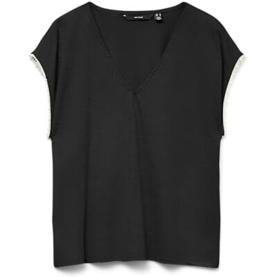 VERO MODA Vmvips Ss AVA V-Neck Top JRS Ga, svart, XS VERO MODA Vmvips Ss AVA V-Neck Top JRS Ga, svart, XS