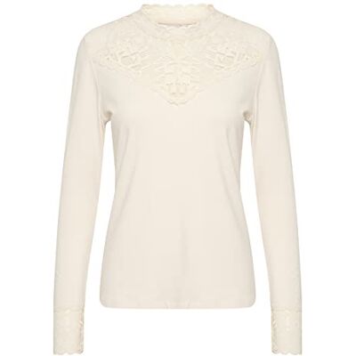 Cream dam Damblus Topp Spetsdetaljer Tröja Långärmad Smal Passform Blus Cream dam Damblus Topp Spetsdetaljer Tröja Långärmad Smal Passform Blus
