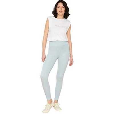 Trendyol Kvinnors lätta hög midja återhämtning stickade tights leggings, klar blå, M Trendyol Kvinnors lätta hög midja återhämtning stickade tights leggings, klar blå, M