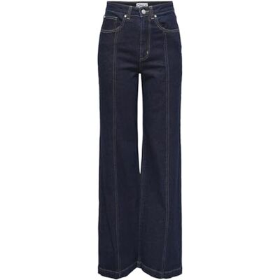 ONLY damjeans med breda ben ONLHOPE mycket hög midja vida bensnitt jeans, Mörkblå denim, 30W / 34L ONLY damjeans med breda ben ONLHOPE mycket hög midja vida bensnitt jeans, Mörkblå denim, 30W / 34L
