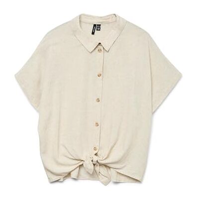 VERO MODA dam Vmthea Ss Tie Shirt WVN Noos, Moonbeam, M VERO MODA dam Vmthea Ss Tie Shirt WVN Noos, Moonbeam, M