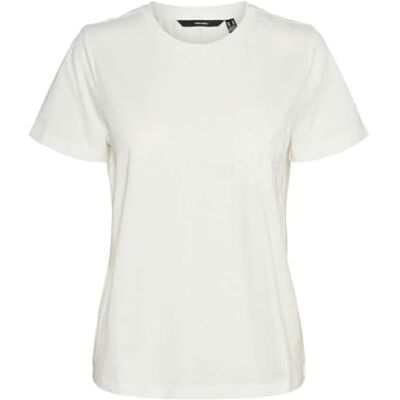 VERO MODA dam Vmhanne Francis Ss Top Box JRS Ga T-shirt, Snövit/detalj: bröst, L VERO MODA dam Vmhanne Francis Ss Top Box JRS Ga T-shirt, Snövit/detalj: bröst, L