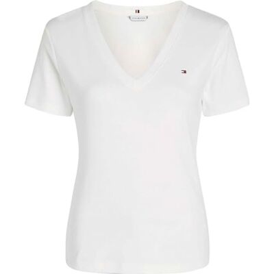 Tommy Hilfiger Dam slim CODY V-NK SS WW0WW4058402Z008, vit (Nos Ecru), XXXL, Vit (Nos Ecru), 3XL Tommy Hilfiger Dam slim CODY V-NK SS WW0WW4058402Z008, vit (Nos Ecru), XXXL, Vit (Nos Ecru), 3XL