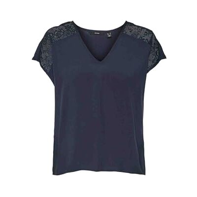 VERO MODA dam Vmrusk Lace V-hals Ss WVN Ga Top, marinblå blazer, M VERO MODA dam Vmrusk Lace V-hals Ss WVN Ga Top, marinblå blazer, M