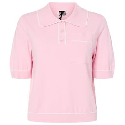 PIECES Pcorina Ss Contrast Polo Knit Pwp Bc, roseate spoonbill, XL PIECES Pcorina Ss Contrast Polo Knit Pwp Bc, roseate spoonbill, XL