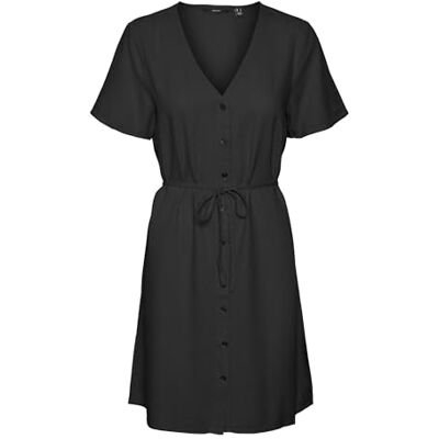 VERO MODA Vmmymilo Ss V-hals klänning WVN Ga Noos, svart, XS VERO MODA Vmmymilo Ss V-hals klänning WVN Ga Noos, svart, XS
