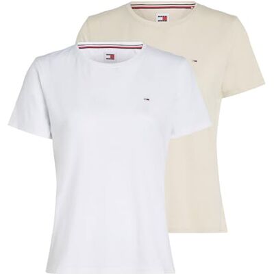 Tommy Jeans Tommy Hilfiger dam S/S T-shirt, Vit/tidningspapper, L Tommy Jeans Tommy Hilfiger dam S/S T-shirt, Vit/tidningspapper, L