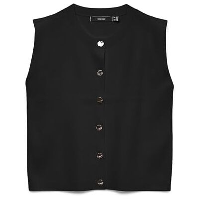VERO MODA Vmgold Sl O-hals knapp väst Boo, svart, XL VERO MODA Vmgold Sl O-hals knapp väst Boo, svart, XL