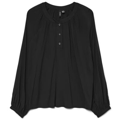 VERO MODA Vmbella Ls Placket Top WVN Ga Noos, svart, XS VERO MODA Vmbella Ls Placket Top WVN Ga Noos, svart, XS