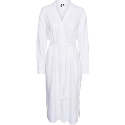 VERO MODA dam Vmlinn linne lös calf skjorta WVN Noos skjortblusklänning, Vit, XL VERO MODA dam Vmlinn linne lös calf skjorta WVN Noos skjortblusklänning, Vit, XL