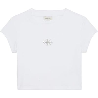 Calvin ribbad baby-t-shirt med monogramlogotyp, vit glänsande, medium, Vit glänsande, M Calvin ribbad baby-t-shirt med monogramlogotyp, vit glänsande, medium, Vit glänsande, M