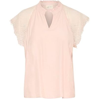 Cream dam Women's Blouse Short Lace Sleeves V-neck Mandarin Collar Regular Fit Blus Cream dam Women's Blouse Short Lace Sleeves V-neck Mandarin Collar Regular Fit Blus