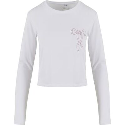 Tee Bow oneliner dam kort långärmad, Vit, XL Tee Bow oneliner dam kort långärmad, Vit, XL