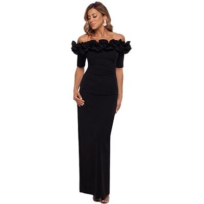 Xscape Dam Long Off The Shoulder Scuba Crepe klänning (Reg och Petite) Speciellt tillfälle, Svart, 38 SE/Liten Xscape Dam Long Off The Shoulder Scuba Crepe klänning (Reg och Petite) Speciellt tillfälle, Svart, 38 SE/Liten