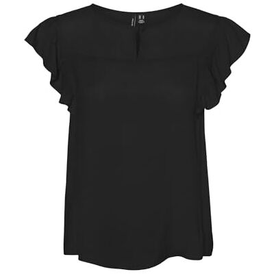 VERO MODA Damer Vmkatja Sl Frill WVN Top, svart, XS VERO MODA Damer Vmkatja Sl Frill WVN Top, svart, XS