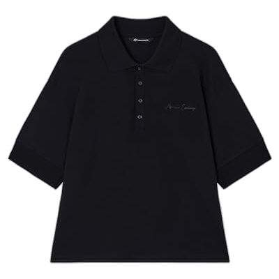 Giorgio Armani Women's Essential, broderad logotyp signatur, avslappnad passform pikétröja, Svart, M Giorgio Armani Women's Essential, broderad logotyp signatur, avslappnad passform pikétröja, Svart, M