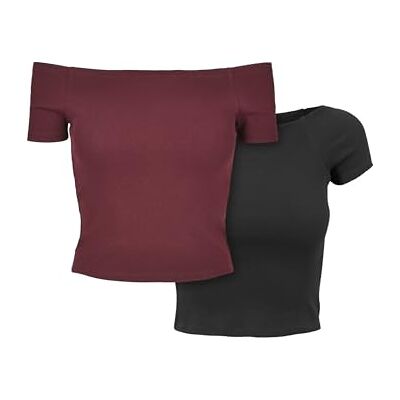 Urban Classics Kvinna T-Shirt Ladies Off Shoulder Rib Tee 2-Pack, Redwine+Black, XL Urban Classics Kvinna T-Shirt Ladies Off Shoulder Rib Tee 2-Pack, Redwine+Black, XL