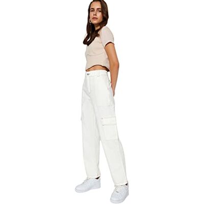 Trendyol kvinnors hög midja skinny normal passform jeansbyxor, Vitt, 34 SE Trendyol kvinnors hög midja skinny normal passform jeansbyxor, Vitt, 34 SE
