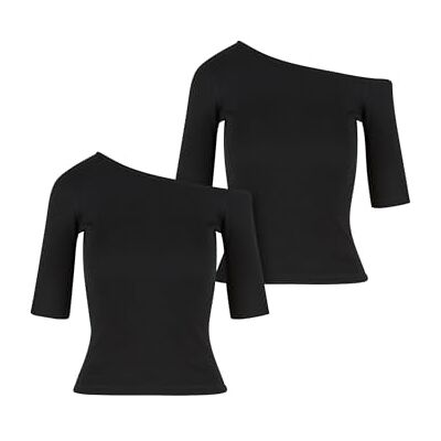 Urban Classics Dam-T-shirt, organic asymmetrisk ribbad tee, 2-pack, dubbelpack, asymmetrisk damtopp, av ekologisk bomull, smal passform, storlekar XS-5XL, Svart + svart, XS Urban Classics Dam-T-shirt, organic asymmetrisk ribbad tee, 2-pack, dubbelpack, asymmetrisk damtopp, av ekologisk bomull, smal passform, storlekar XS-5XL, Svart + svart, XS