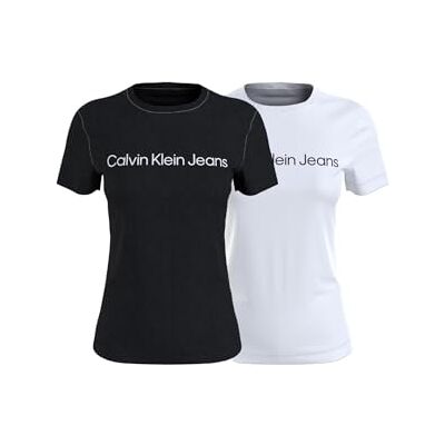 Calvin Jeans T-shirt för kvinnor (förpackning med 2), Ljus vit/svart, XL Calvin Jeans T-shirt för kvinnor (förpackning med 2), Ljus vit/svart, XL