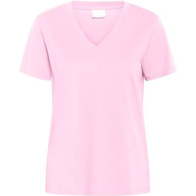 KAFFE Dam T-shirt shorts ärmar V-hals normal passform tröja t-shirt hip längd, Pink Mist, M KAFFE Dam T-shirt shorts ärmar V-hals normal passform tröja t-shirt hip längd, Pink Mist, M