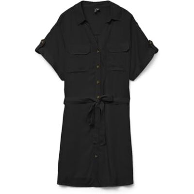 VERO MODA Vmbumpy Ss Short Shirt Dress WVN Ga Noos, svart, XL VERO MODA Vmbumpy Ss Short Shirt Dress WVN Ga Noos, svart, XL